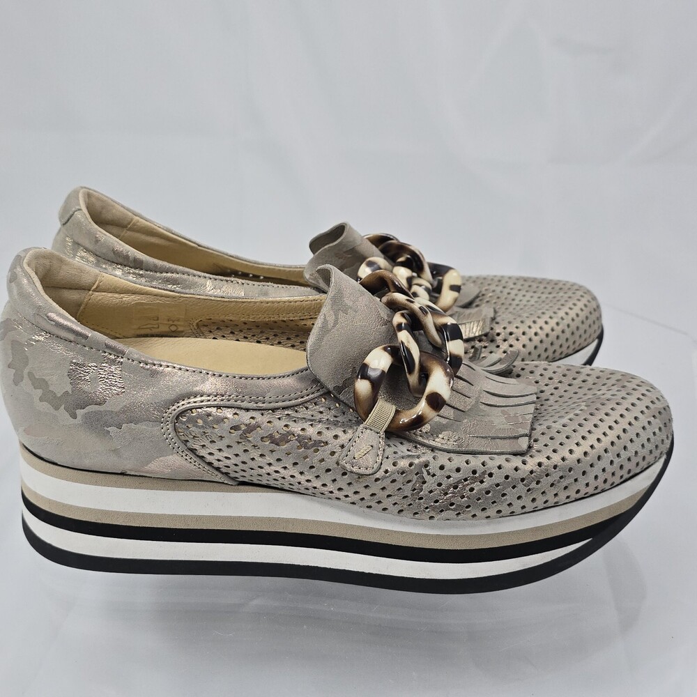 Softwaves Cadie Khaki Camo 38/8 Platform Wedges Slip On Comfort Shoes Arch Suppo